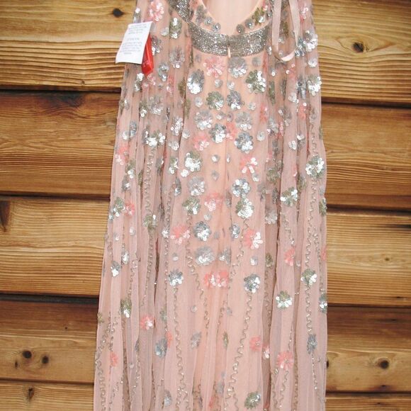 Mac Duggal 5654  Womens Blush Halter Back Floral Embellished Gown Dresss - Picture 14 of 16